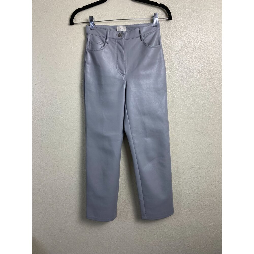 Aritzia Wilfred Gray Faux Leather Pants Women size 00 Straight Leg Moto Neutral